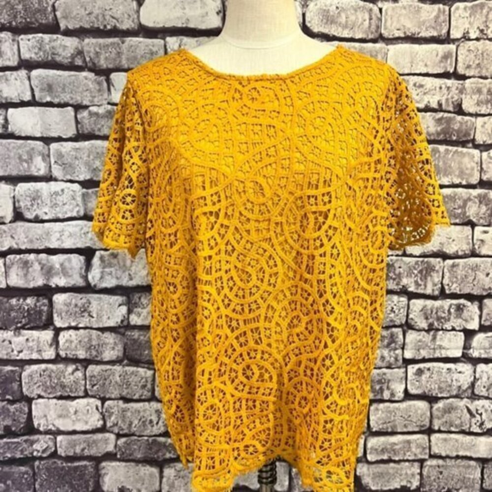 Philosphy Gold Lace Short Sleeve Blouse Size XXL